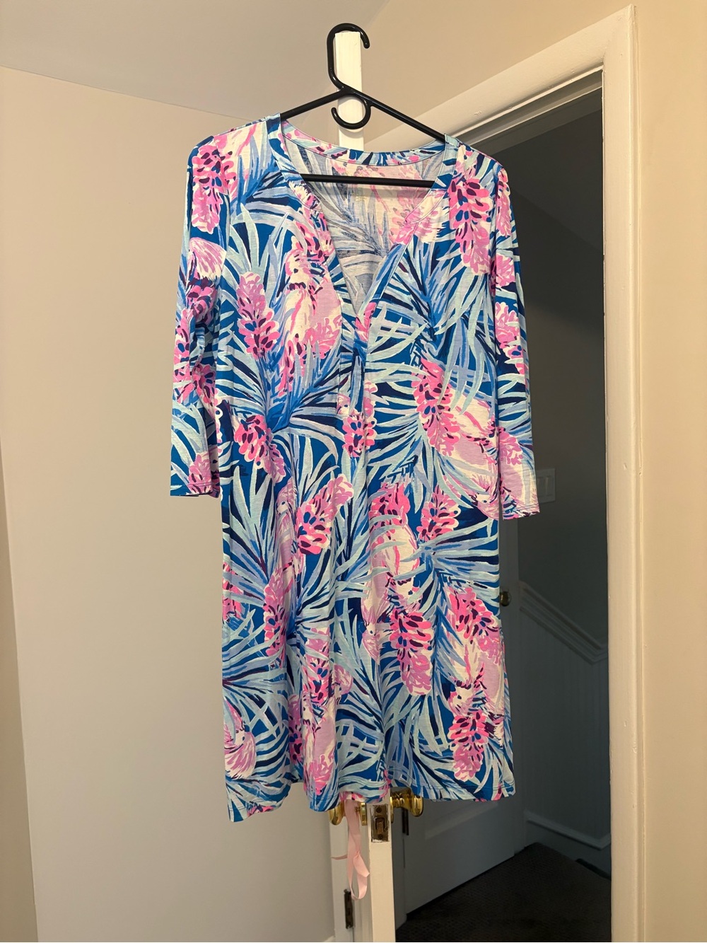 Lilly Pulitzer Blue & Pink Tropical V-Neck Swim Coverup